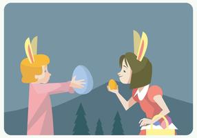 Two Little Girls Hunting Easter Eggs Vector