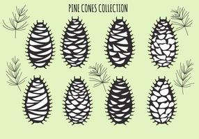Vector set with pine cones isolated on green