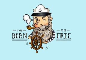 Cute Old Captain Sailor Smoking Pipe With Rudder And Quote vector