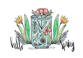 Hello Spring Terrarium Background Vector 