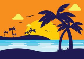 Sunset Beach With Palm Silhouette vector