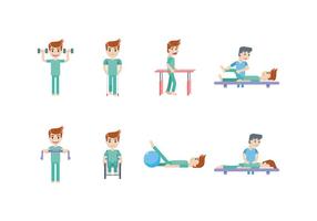 Fisioterapia y rehabilitación Icon Set vector
