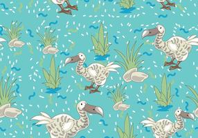 Dodo Bird Cartoon Character Seamless Pattern with Memphis Design Style vector