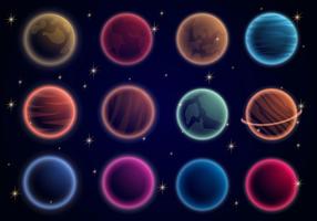 Planetas que brillan intensamente en universo vector