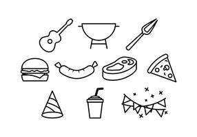 BBQ and Block Party Line Icon Element Vectors