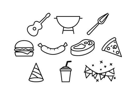 BBQ and Block Party Line Icon Element Vectors