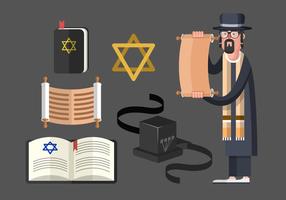 Tefilín y símbolos tradicionales judíos Vector Set