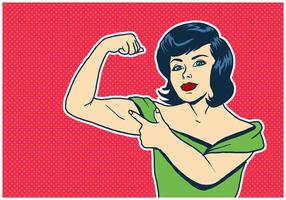 Young Happy Woman Flexing Muscles vector