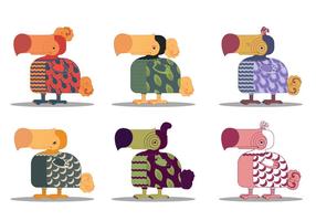 Carácter del pájaro del Dodo de dibujos animados de animales Conjunto de vectores