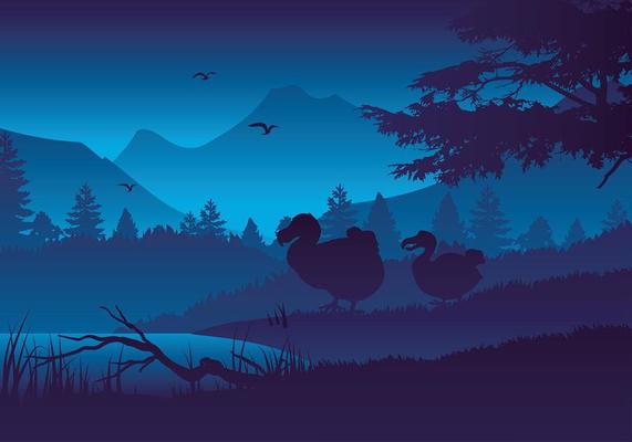 Dodo Silhouette Night Free Vector