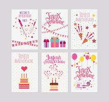 Birthday or Joyeux Anniversaire Greeting and Invitation Card Vectors 