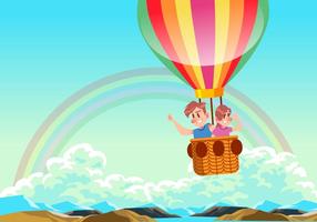 Kids Riding A Hot Air Balloon Vector 