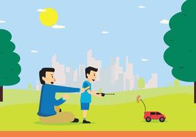Free Young Boy Playing RC Car with Remote Control On Hand Illustration vector