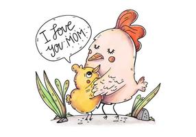 Cute Mom Chicken and Son With Cute Quote vector