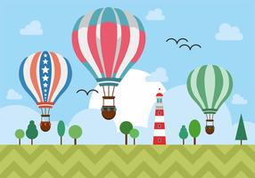 Hot Air Balloons Over Lighthouse Vector Design
