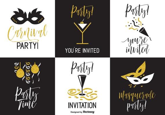Black And Gold Party Invitation Vector Cards