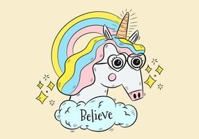 Cute Unicorn With Glasses And Rainbow  vector