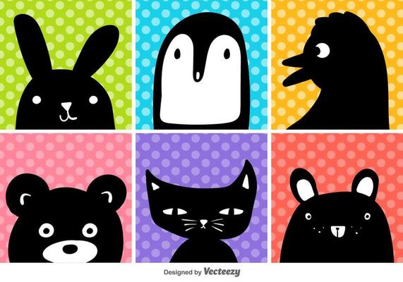 Vector cartoon animals head set