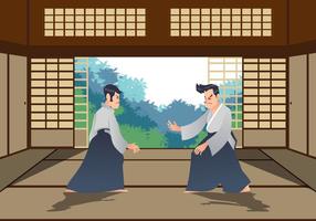 Man Practicing Aikido In The Dojo vector