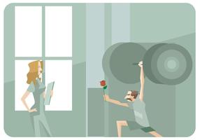 Man With Big Barbel Giving Rose to Physiotherapist Vector