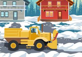Acción de limpieza de camiones con soplador de nieve vector