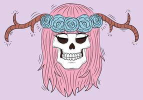 Cute Skull With Horns And Pink Hair vector