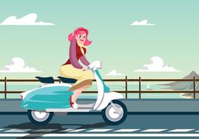 Woman Riding Vintage Lambretta Vector 