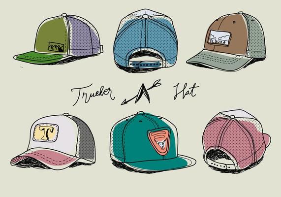 Hand Drawn Colorful Trucker Hat Vector Illustration