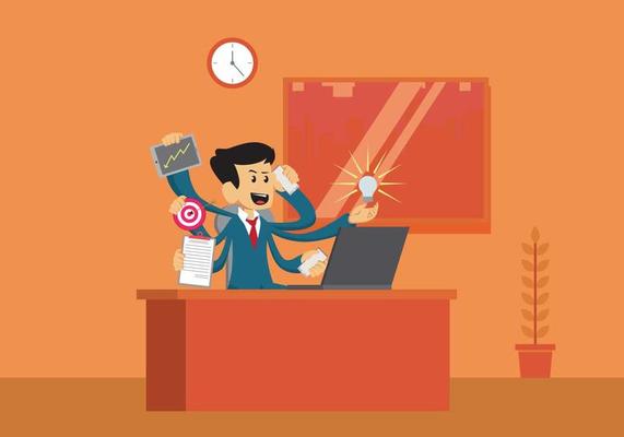 Man With Many Different Task Illustration