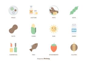 Vector conjunto de iconos comunes de alergia plana