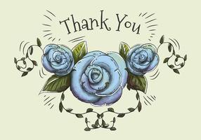 Hand drawn and watercolor illustration of blue roses and leaves to say thank you. vector