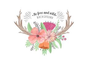 Cute Boho Flowers Leaves And Horns vector