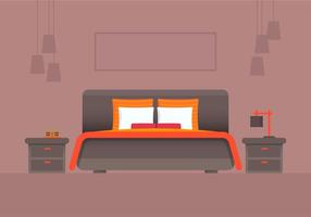 Dormitorio de cabecera de color naranja y vector de muebles