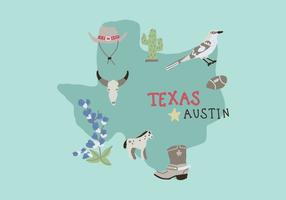 Mapa de Texas con diferentes elementos característicos
