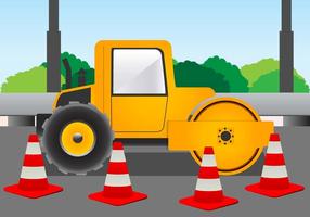 Road Roller for Construction on the Road Vector 