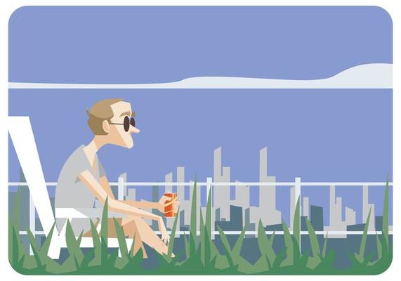 Man Sitting in Lawn Chair Vector