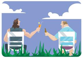 Two Men Toast Each Other in Lawn Chairs Vector