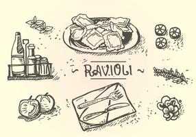 Ravioli Menu Dibujo a mano vector