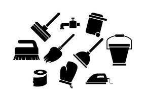 Free Cleaning Tools Silhouette Icon Vector