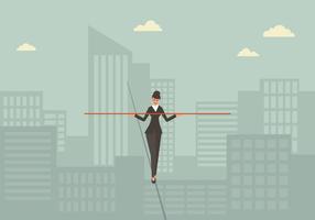 Businesswoman walking on tightrope vector
