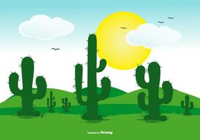 Escena plana linda del paisaje del cactus vector