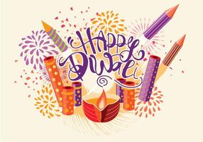 Fire Cracker with Decorated Diya for Happy Diwali Holiday. Retro Style Illustration vector