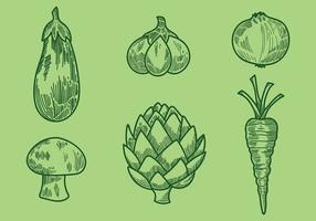 Gravure Old Style Vegetable Vector Icons