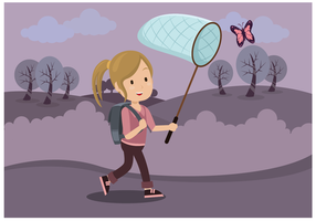 Girl With Butterfly Net Vector