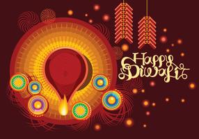 Fire Cracker con Diya decorado para el feliz día de fiesta de Diwali vector