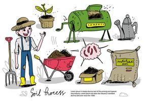 Farmer Process Soil To Compost Hand Drawn Vector Illustration