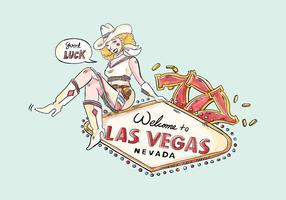 Cowgirl Con Las Vegas Signo Y Suerte Número 7 Vector