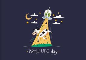 World UFO Day With Aliens Abducting Cow Vector