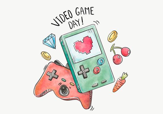 Watercolor Handheld Video Game Vector