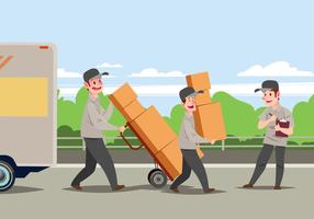Movers Man Carrying Boxes de cartón vector